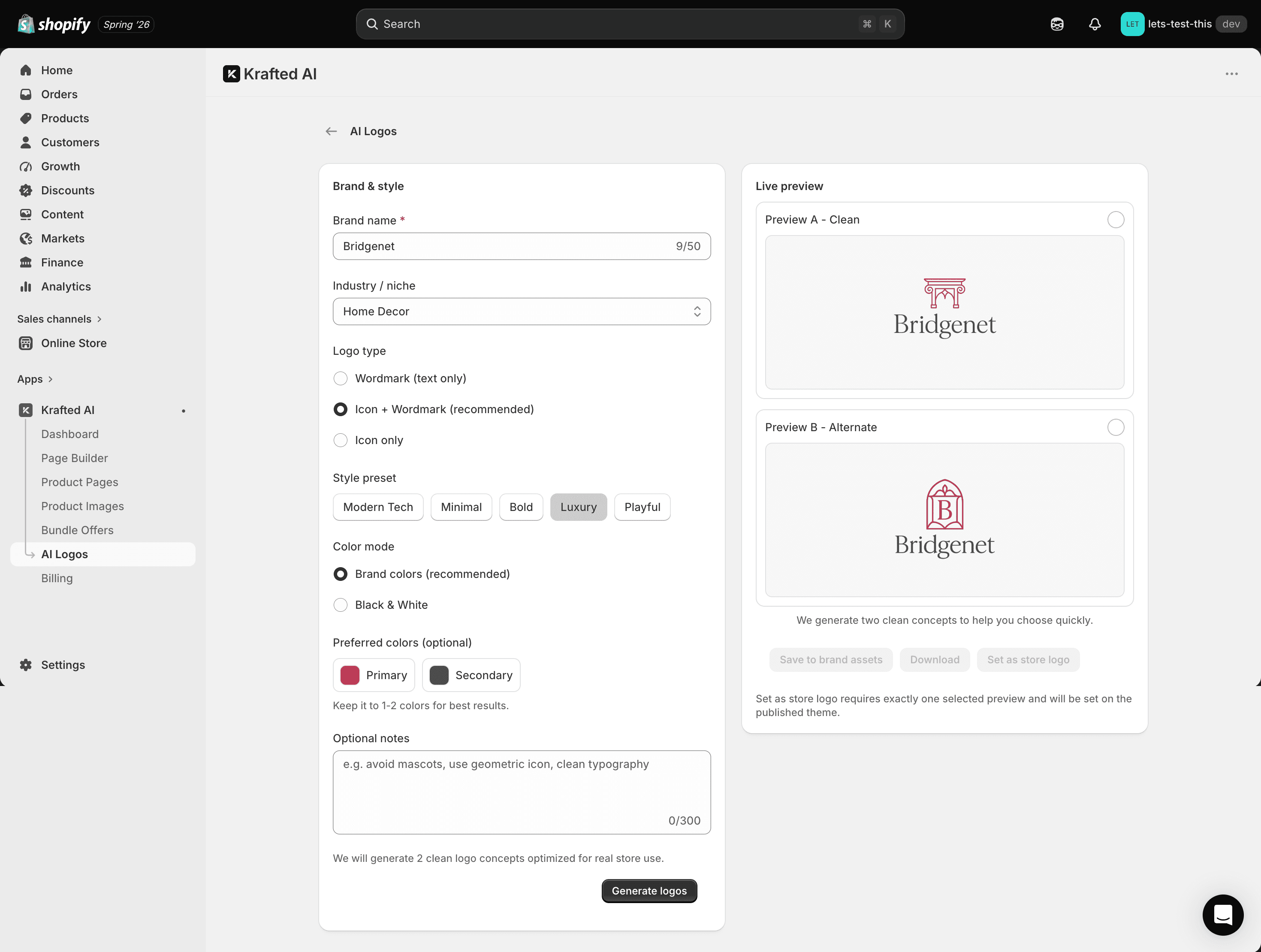 Krafted AI workflow screen showing page generation progress and controls.
